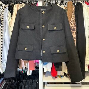 Zara Black Cropped Blazer Jacket | Gold Button Detail | Size M